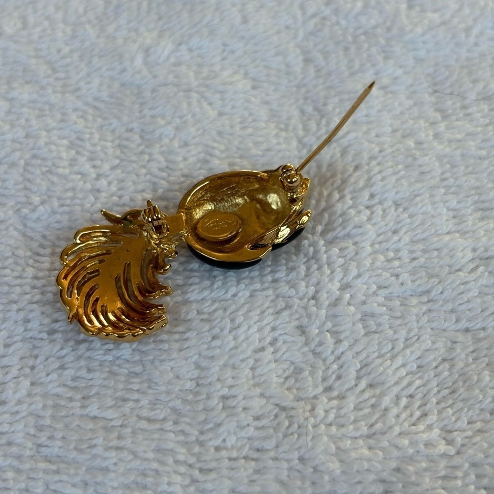 Vintage Puccini Black Enamel Skunk Brooch with Rhinestones - Picture 4 of 14